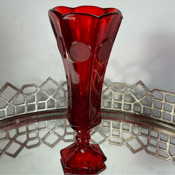 Fostoria Other - SOLD.          Fostoria Coin Dot Vase Ruby Red Ruffel Top Vintage